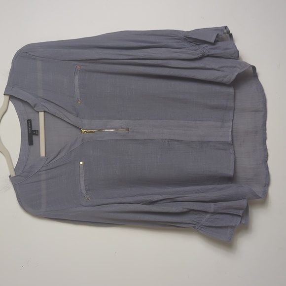 Romantic Gray Pop-Over Top High Low Hem Bell Wrists Semi-sheer Viscose - Picture 1 of 10